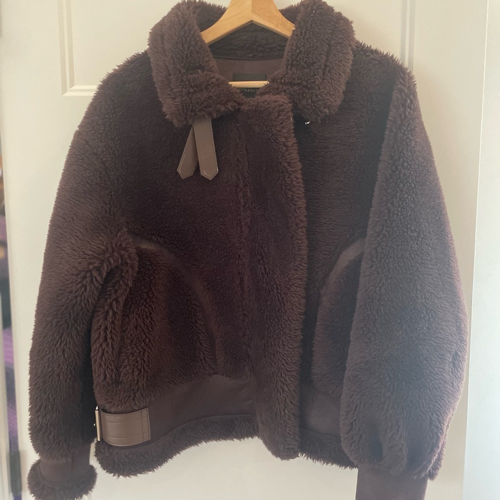 Dynamite Plush Faux Shearling Jacket in Dark Brown